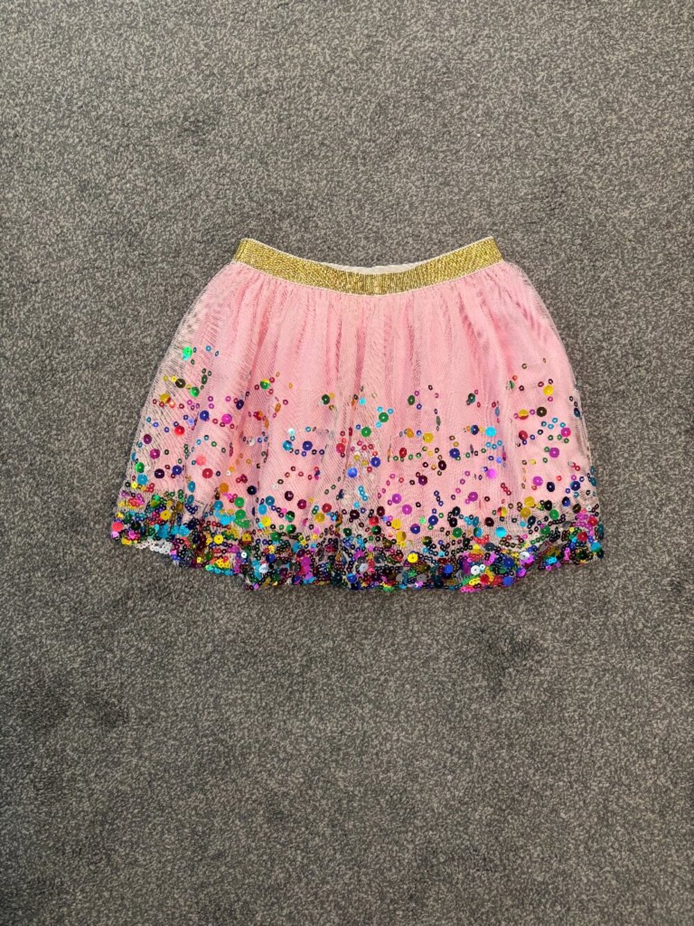 Sweet Wink pink tutu with multicolored sequins, sparkly gold waistband